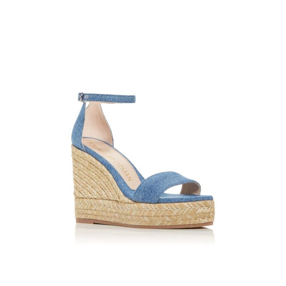 STUART WEITZMAN Womens Blue Denim 1" Platform Floria Almond Wedge Shoes 9 C